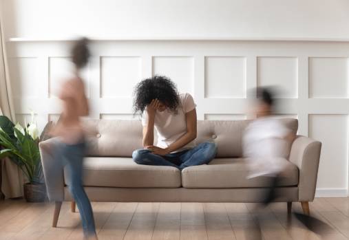 woman sitting on a couch