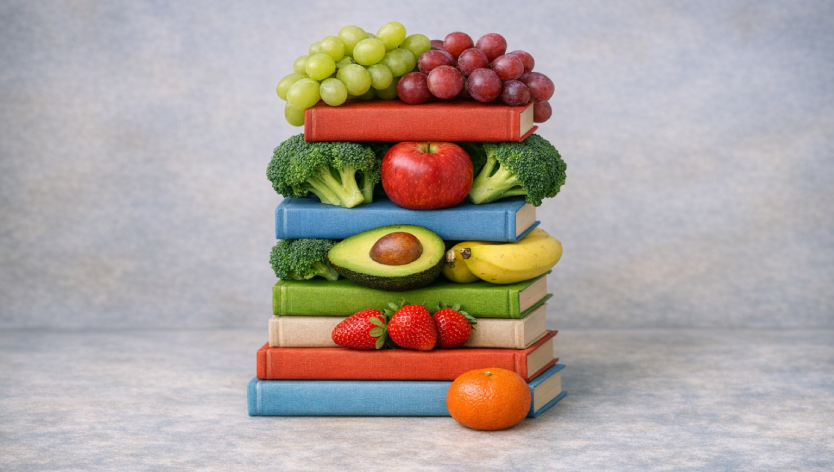 Books with fruits and veggies