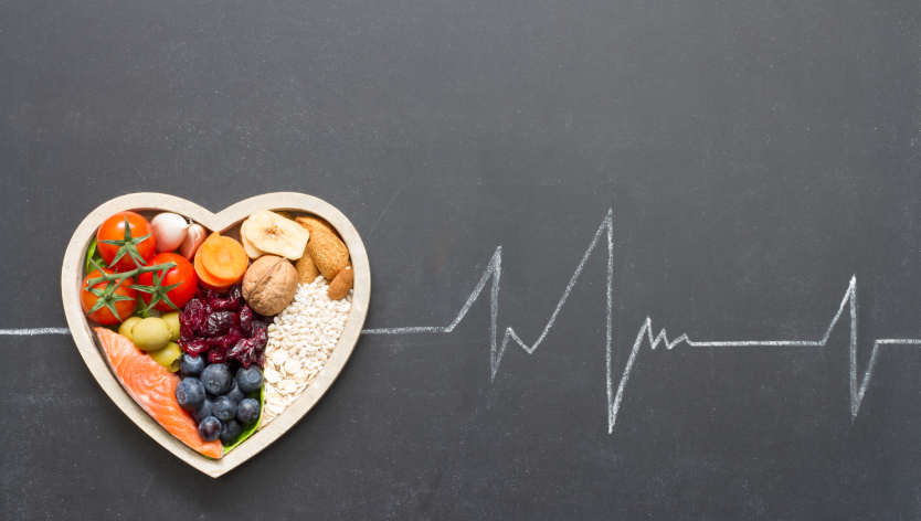 Healthy food in a heart shaped bowl