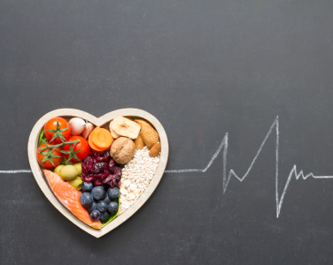 Healthy food in a heart shaped bowl