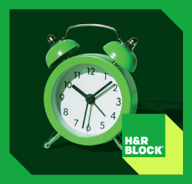 clock, H&R Block logo