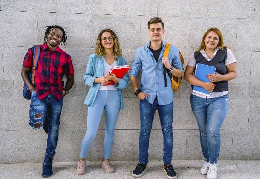 Group of happy college friends