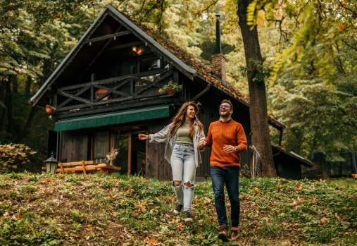 Happy couple in the forest