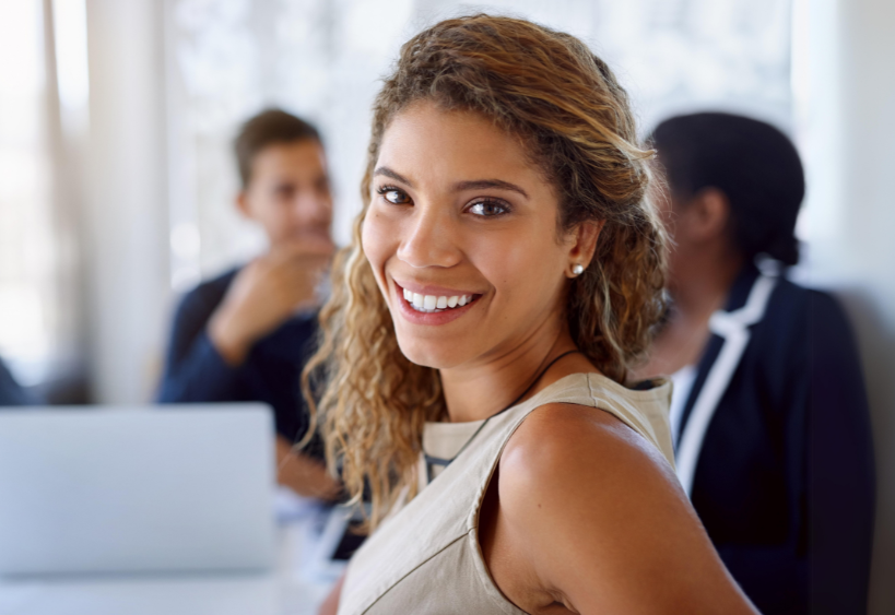 Woman happy at work 