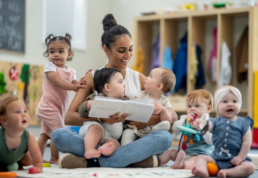 a woman playing with children
