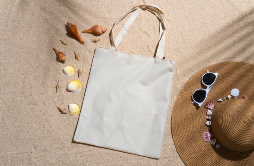 tote bag in sand