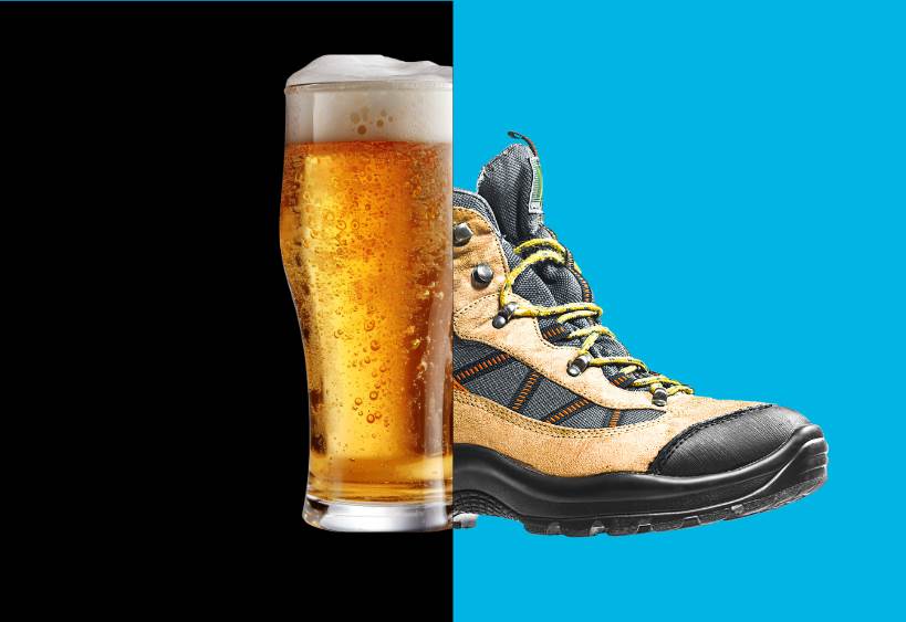 Contrast Beer and Hiking Boot