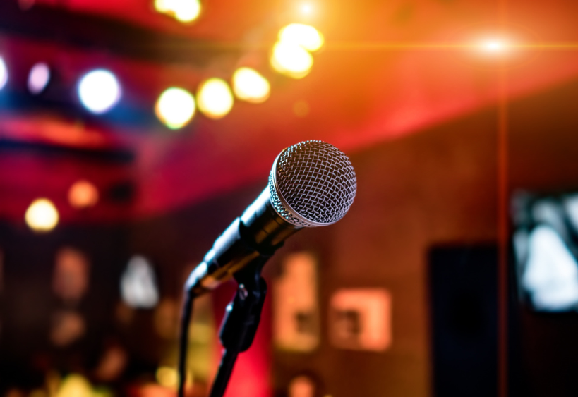 a picture of a microphone in a bar